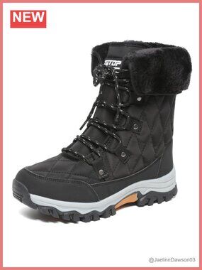 Women's Snow Winter Boots Fur Lined Warm Booties Lace Up Mid-Calf Cold Shoes